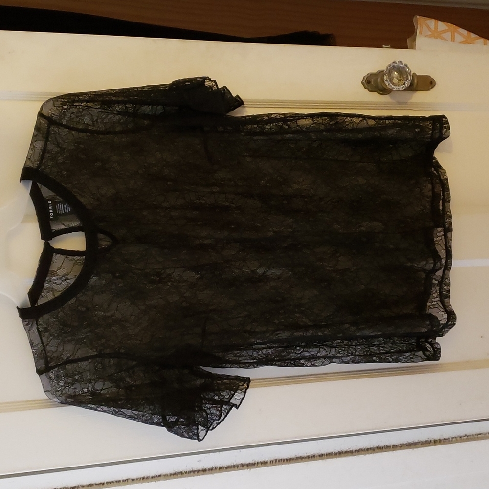 Torrid Black Lace Top With Ruffle Detail Size 1